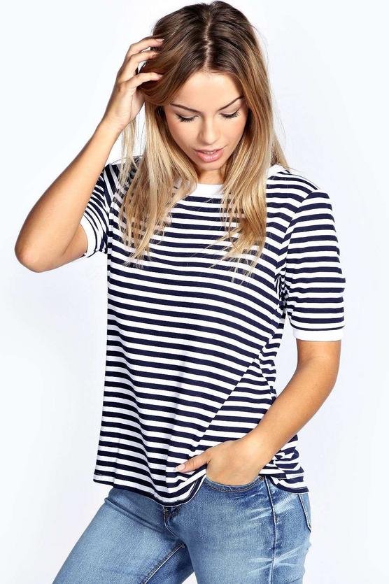 Eva Fine Stripe Rib Cuff & Neck Top